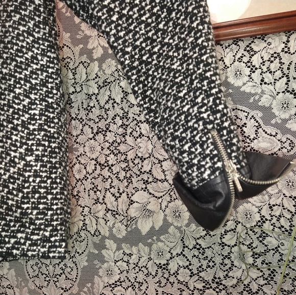 Bradley Bayou black and white wool coat leather trim zipper unique piece NWOT - Picture 5 of 6